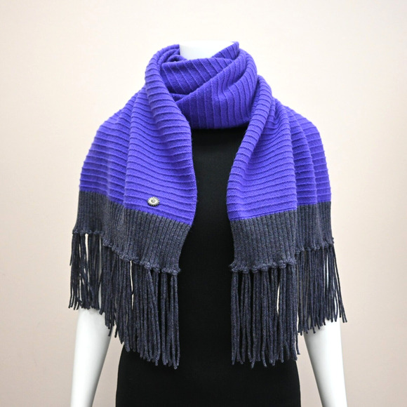 CHANEL Purple Gray Ribbed Knit Fringe Rectangle Scarf - Picture 1 of 14